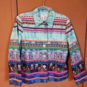 Light Weight Button Up Cotton Jacket Colorful!  Coldwater Creek SZ. PM